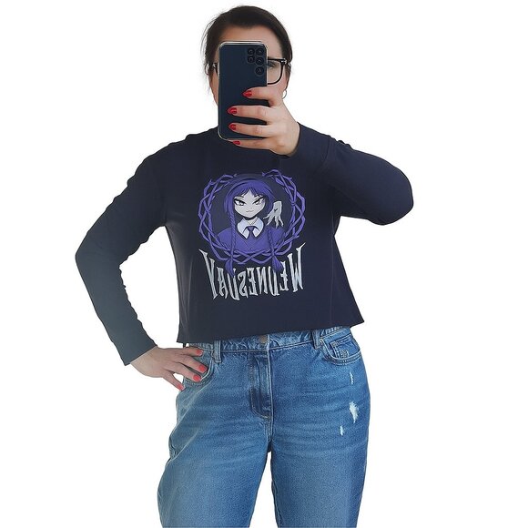 Wednesday Addams Crop long sleeve T-shirt Size M - Picture 1 of 5